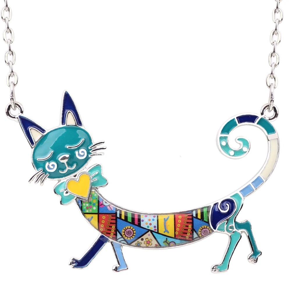 Elegante Long Body Emaille Cat Statement Halskette