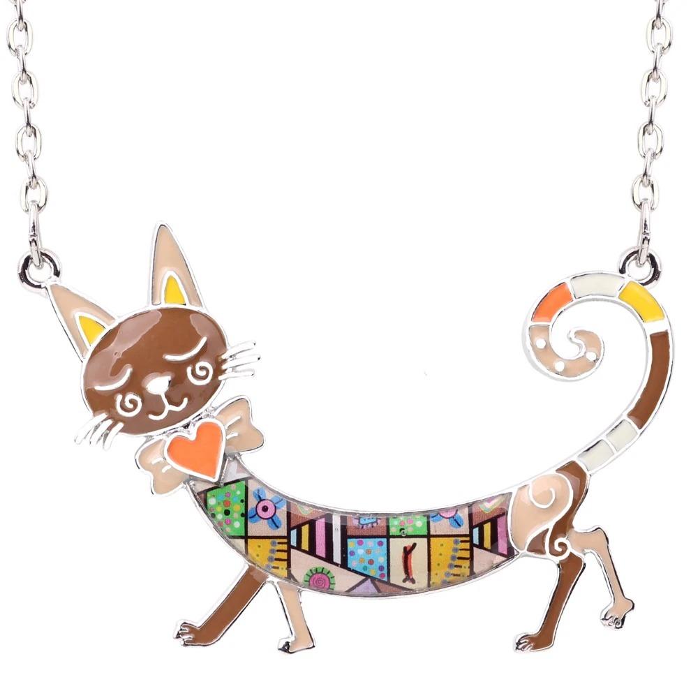 Elegante Long Body Emaille Cat Statement Halskette