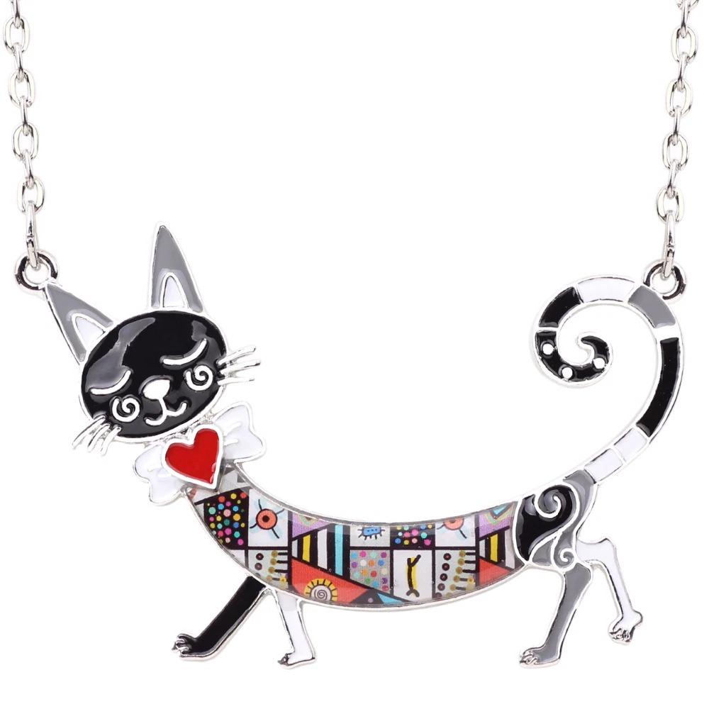 Elegante Long Body Emaille Cat Statement Halskette