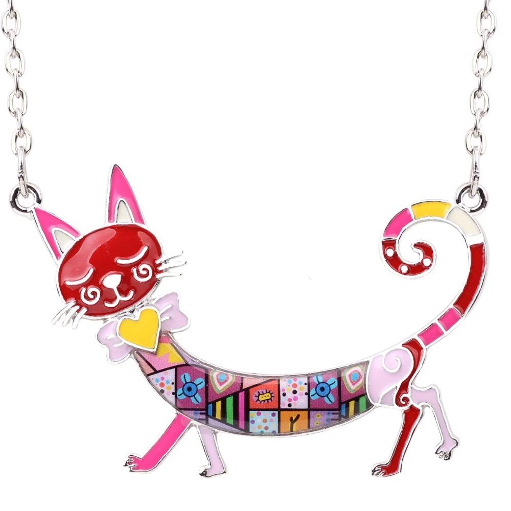 Elegante Long Body Emaille Cat Statement Halskette