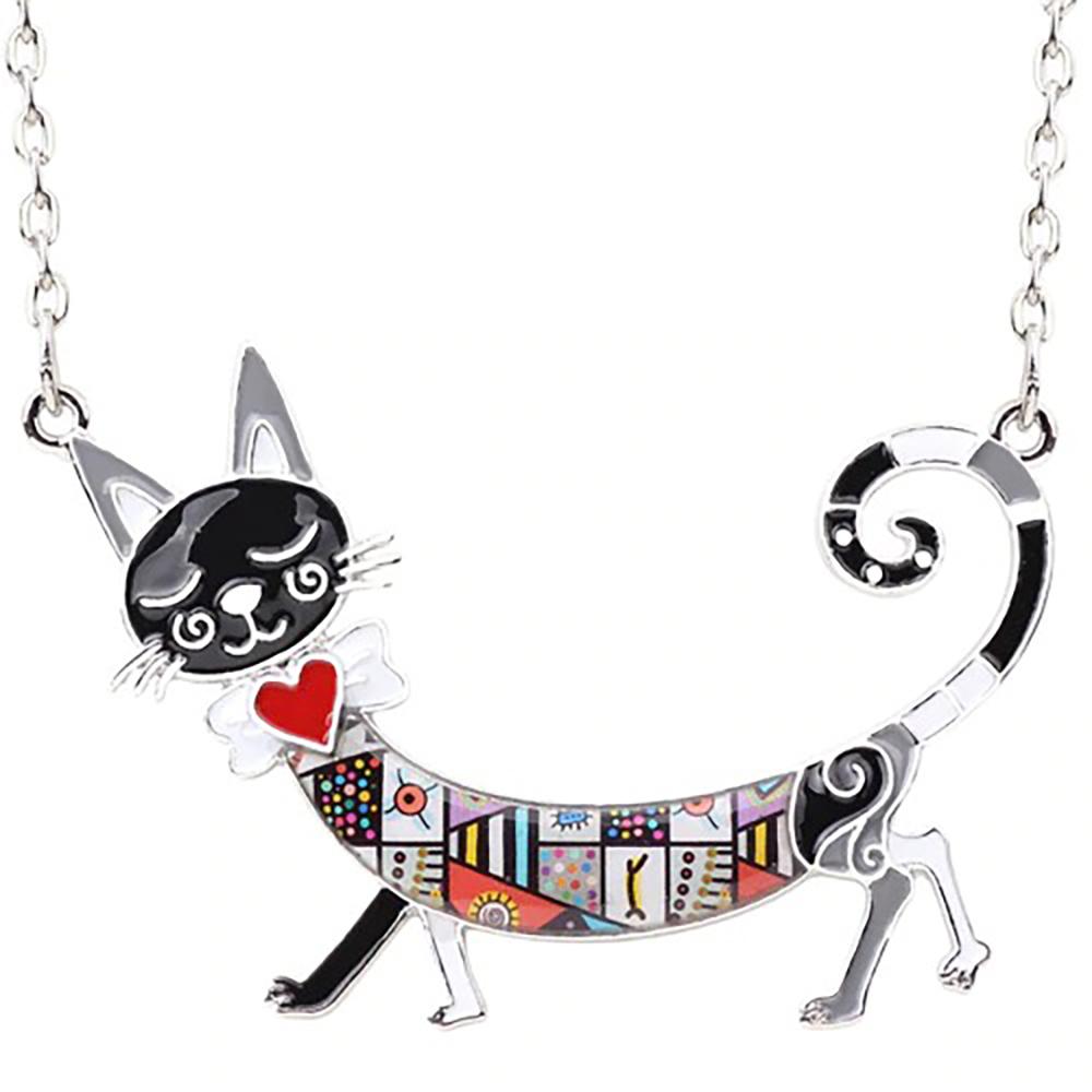 Elegante Long Body Emaille Cat Statement Halskette