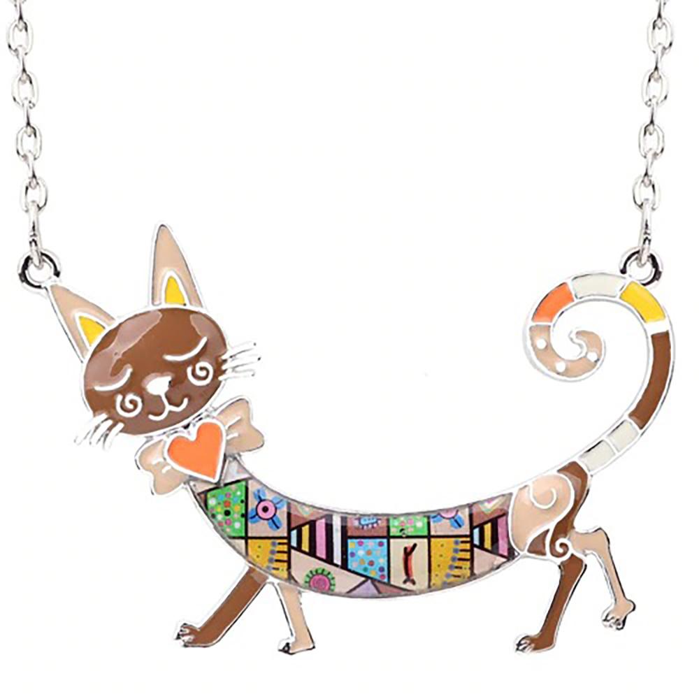 Elegante Long Body Emaille Cat Statement Halskette