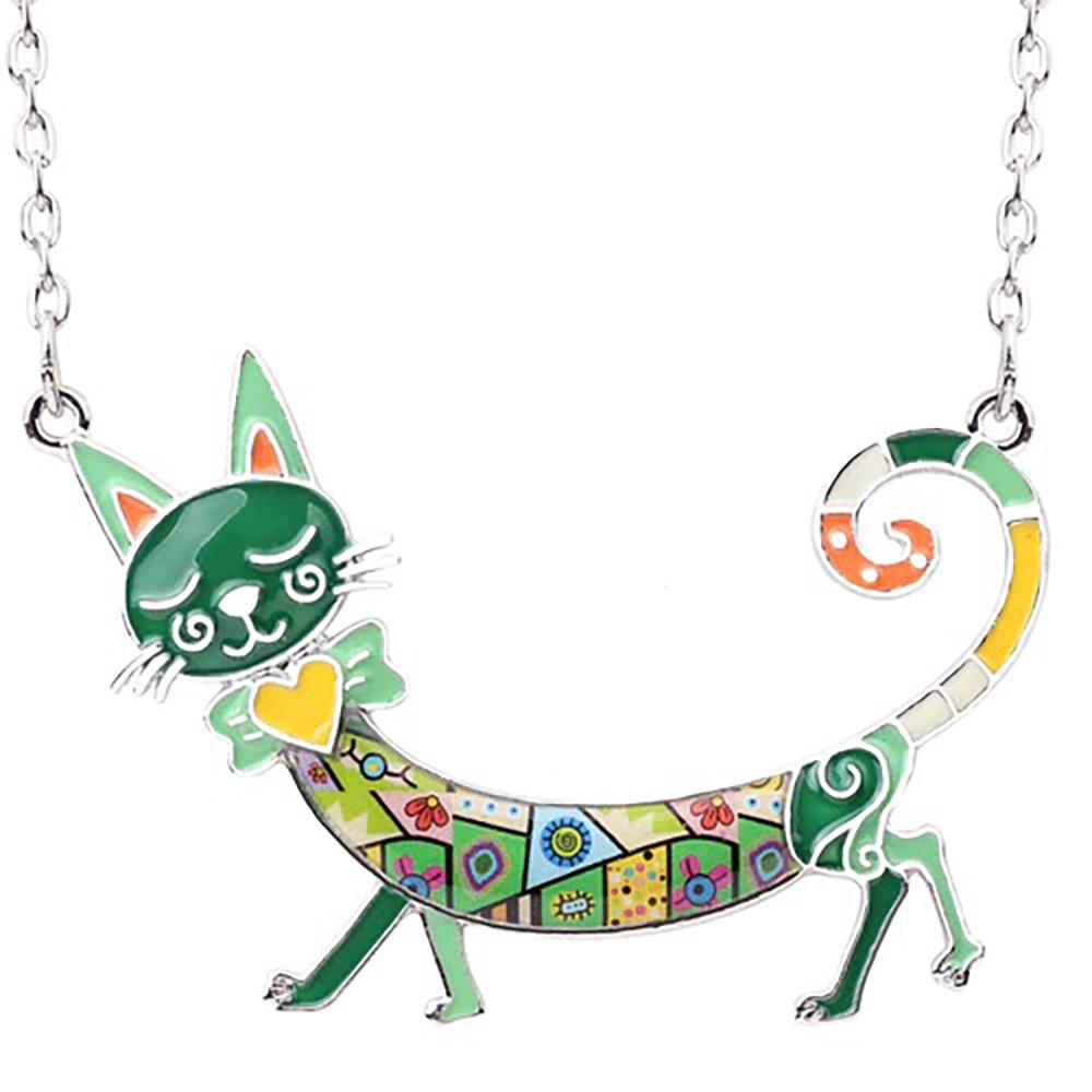 Elegante Long Body Emaille Cat Statement Halskette