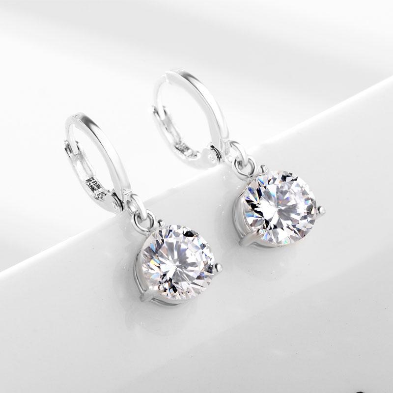 Elegante Runde Kubische Zirkonia Kristall Hypoallergene Halskette Und Ohrringe Set