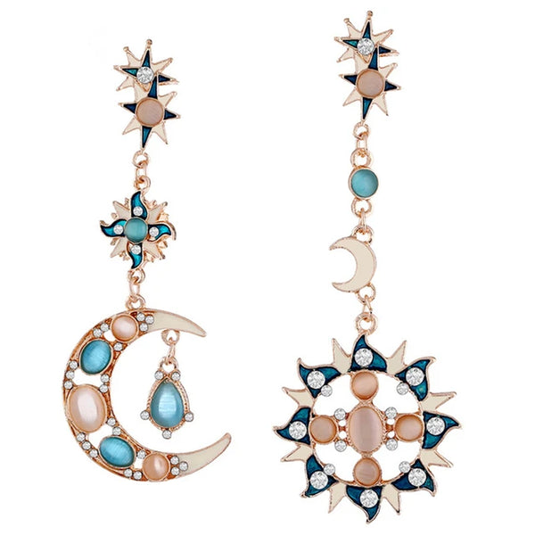 Boho Vintage Punk Asymmetrical Rhinestone Earrings for Women