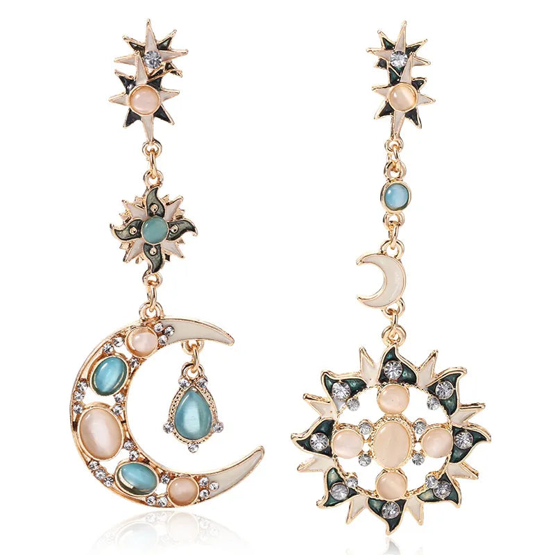 Boho Vintage Punk Asymmetrical Rhinestone Earrings for Women