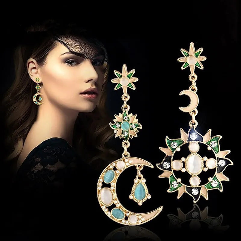 Boho Vintage Punk Asymmetrical Rhinestone Earrings for Women