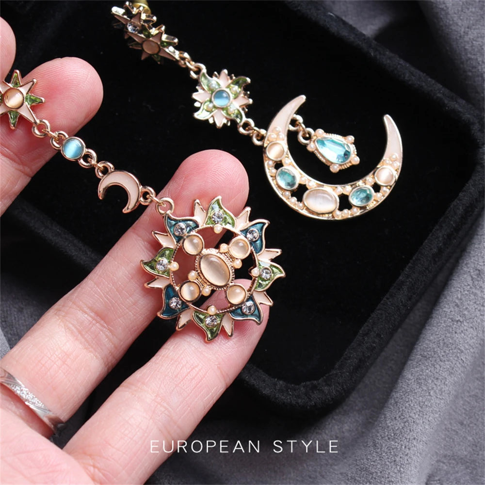 Boho Vintage Punk Asymmetrical Rhinestone Earrings for Women