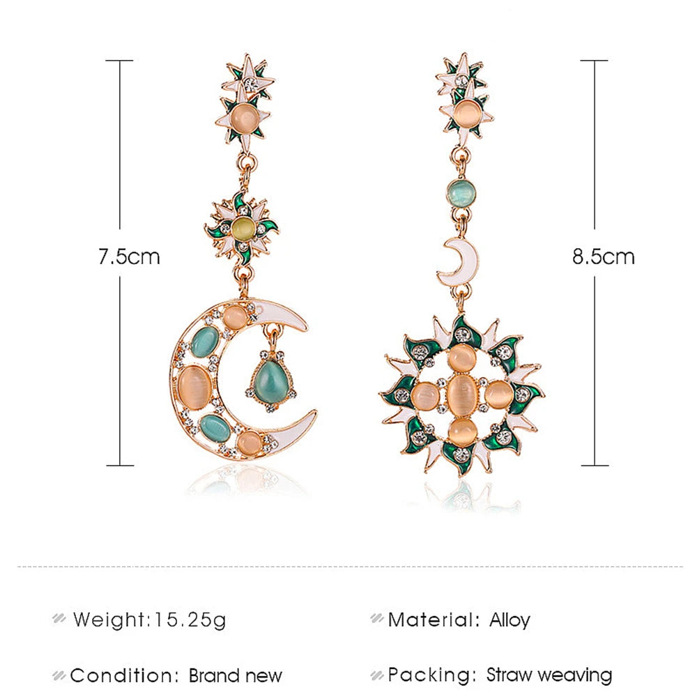 Boho Vintage Punk Asymmetrical Rhinestone Earrings for Women