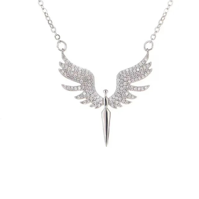 Eleganter Modeschmuck Anhänger Halskette für Frauen mit nicht verblassenden Kupfer- und Zirkonia-Engelsflügeln - Halskette
