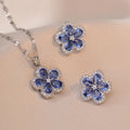 Elegantes Mode INS Stil Blauer Kristall Zirkon Blumen S925 Silber Nadel Ohrring Halskette Luxus Design Bankett Schmuckset