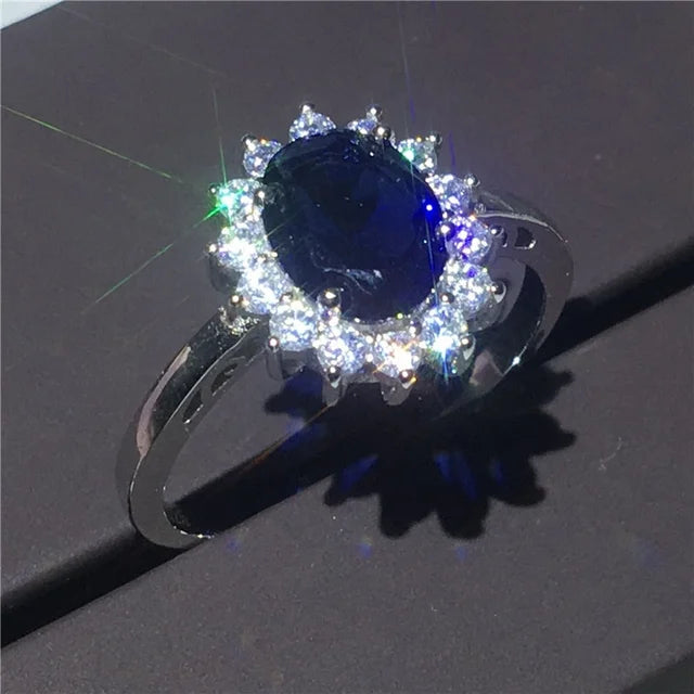 Eleganter Luxusring mit blauem Zirkonia für Braut, Verlobung, Empfang, Hochzeit und Gedenkschmuck