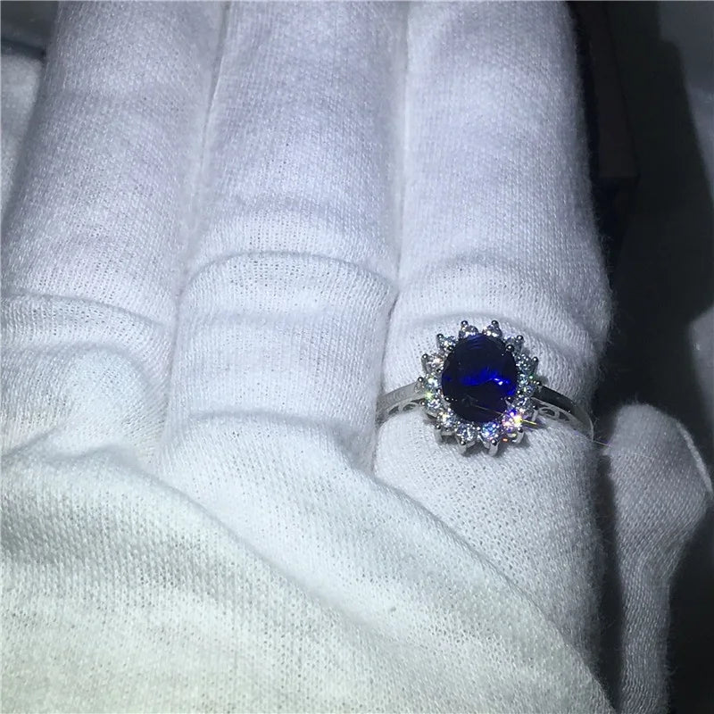 Eleganter Luxusring mit blauem Zirkonia für Braut, Verlobung, Empfang, Hochzeit und Gedenkschmuck