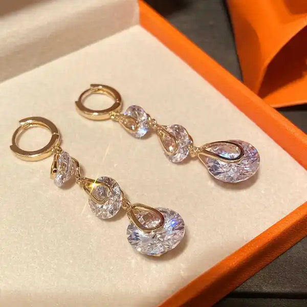 Elegante Trend Kristall Runde Anhänger Ohrringe für Damen Mode Zirkonia Ohrringe Brillanter Brautschmuck Schönes Geschenk