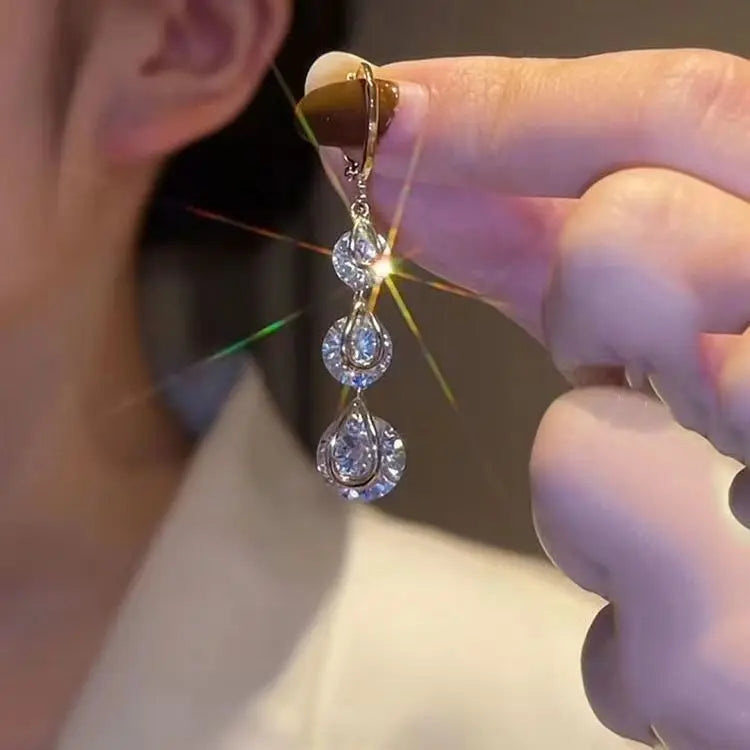 Elegante Trend Kristall Runde Anhänger Ohrringe für Damen Mode Zirkonia Ohrringe Brillanter Brautschmuck Schönes Geschenk