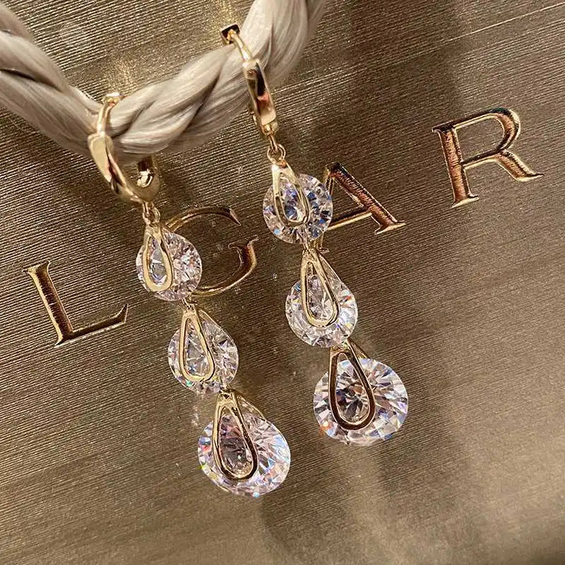 Elegante Trend Kristall Runde Anhänger Ohrringe für Damen Mode Zirkonia Ohrringe Brillanter Brautschmuck Schönes Geschenk