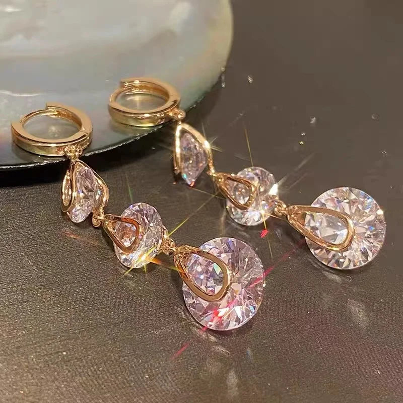 Elegante Trend Kristall Runde Anhänger Ohrringe für Damen Mode Zirkonia Ohrringe Brillanter Brautschmuck Schönes Geschenk