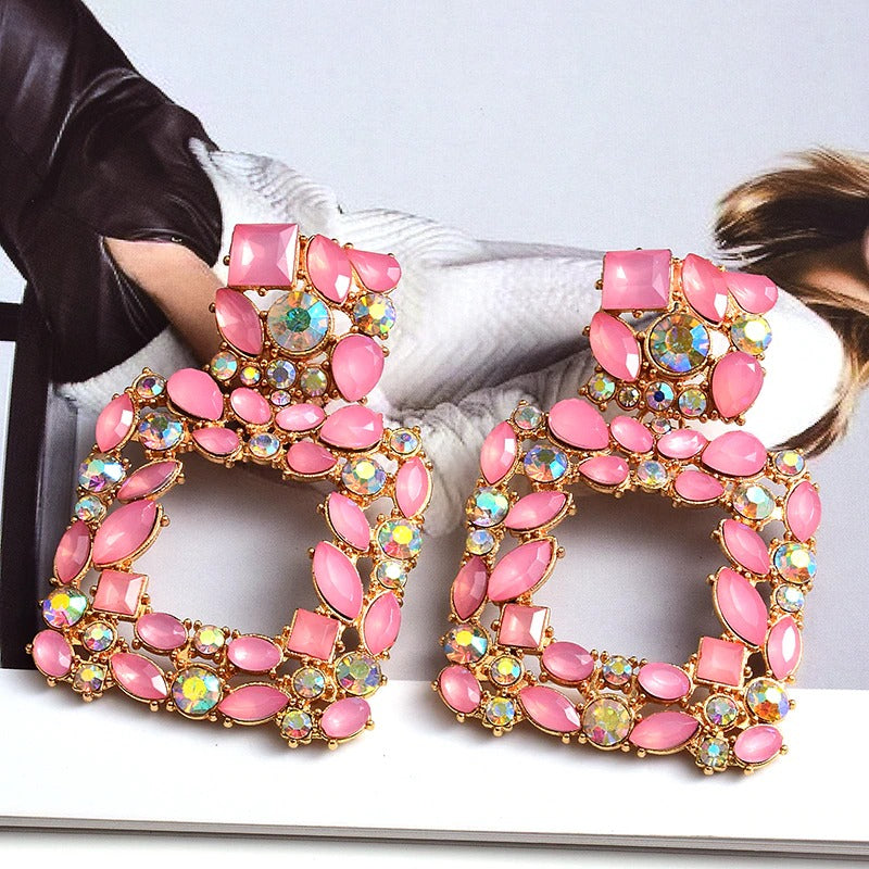 Extravagante Und Farbenfrohe Geometrische Strassstürze Ohrringe