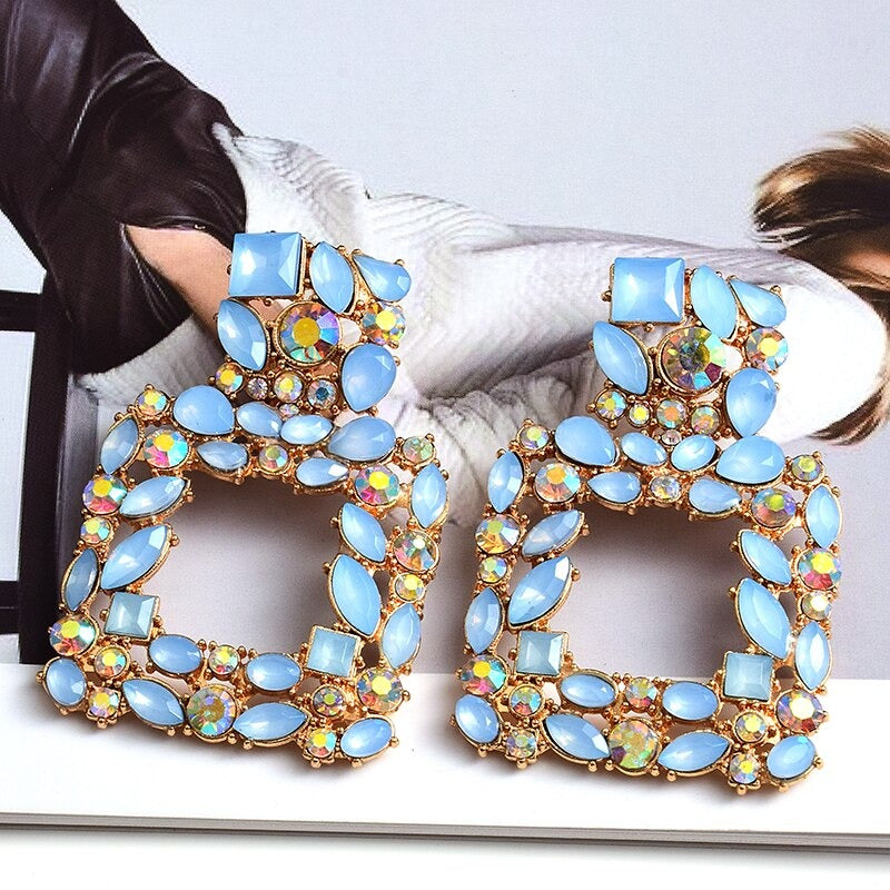 Extravagante Und Farbenfrohe Geometrische Strassstürze Ohrringe