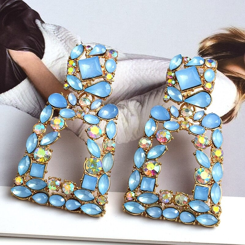 Extravagante Und Farbenfrohe Geometrische Strassstürze Ohrringe