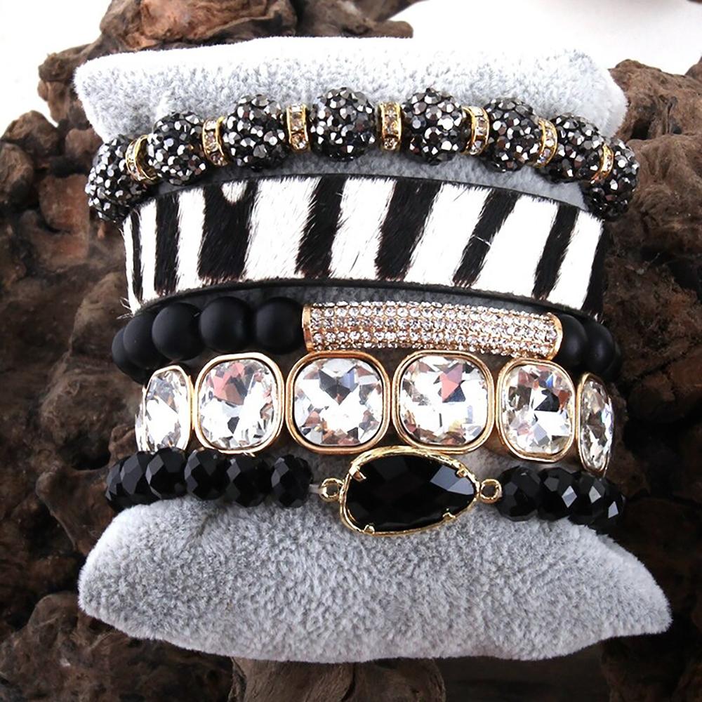 Event Fanging 5Pcs Leopardendruck Mit Strass Perlenarmband Set