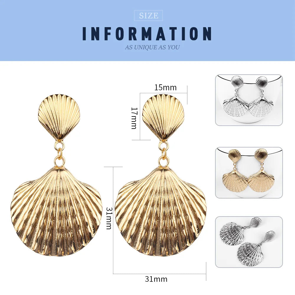 Boho Schmuck: Große natürliche Muschelohrringe in Gold für Frauen