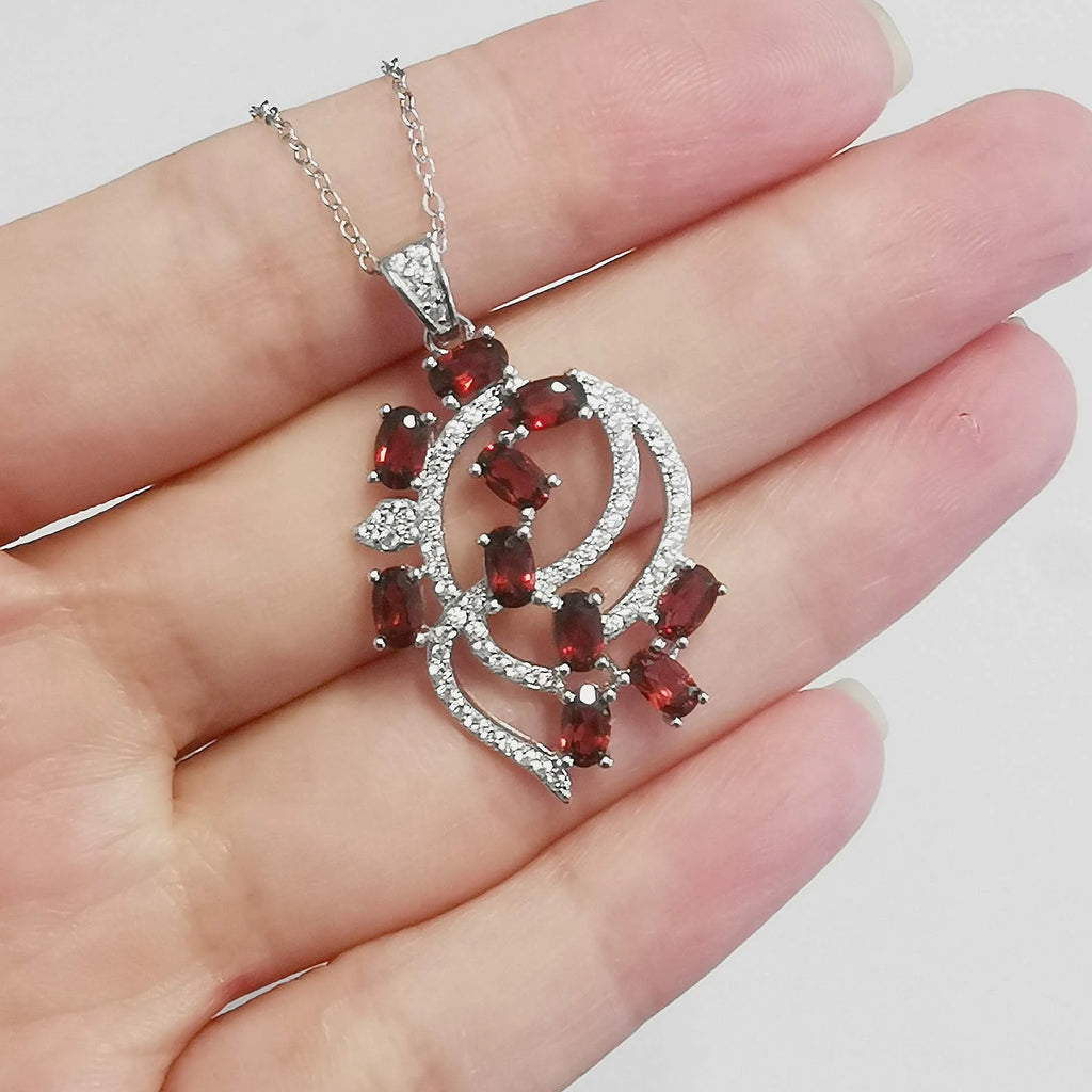 MeiBaPJ Damen Halskette mit geometrischem Anhänger aus S925 Sterlingsilber und natürlichen 3*5 Granat/Diopsid-Steinen