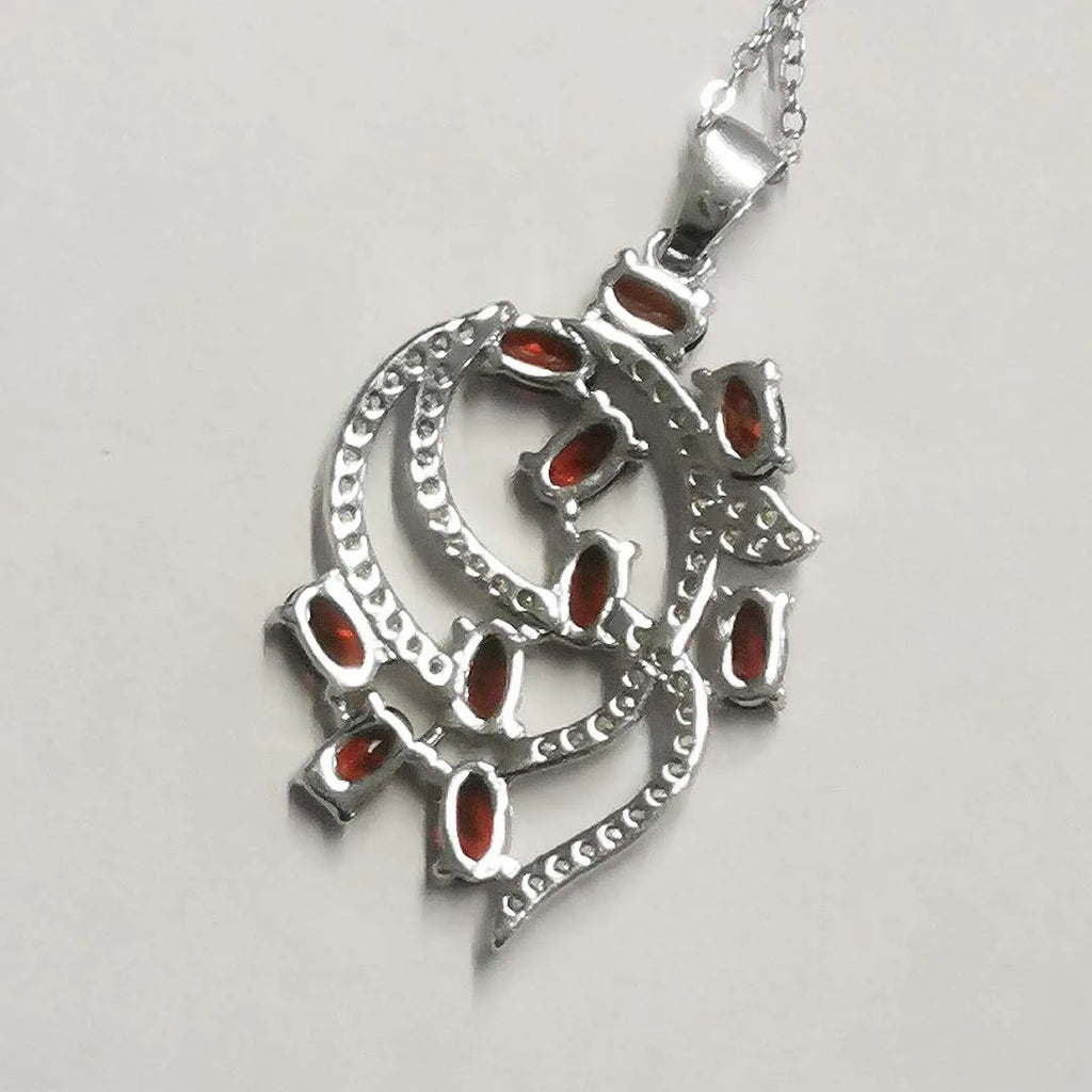 MeiBaPJ Damen Halskette mit geometrischem Anhänger aus S925 Sterlingsilber und natürlichen 3*5 Granat/Diopsid-Steinen