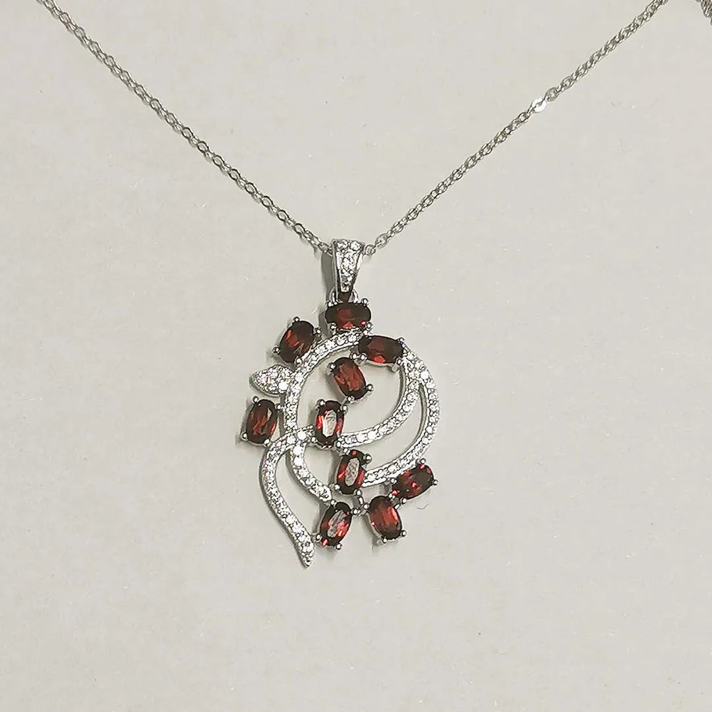MeiBaPJ Damen Halskette mit geometrischem Anhänger aus S925 Sterlingsilber und natürlichen 3*5 Granat/Diopsid-Steinen