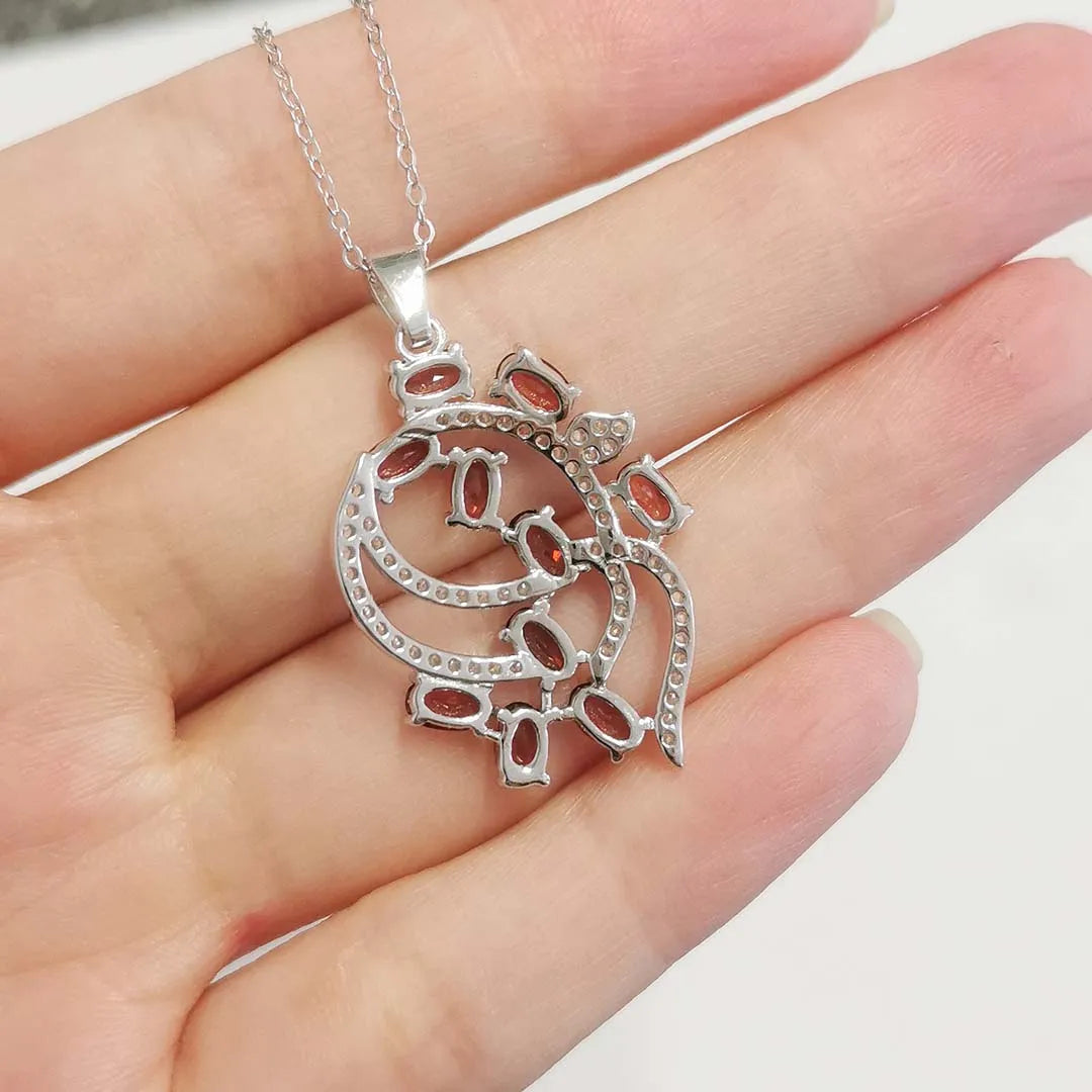 MeiBaPJ Damen Halskette mit geometrischem Anhänger aus S925 Sterlingsilber und natürlichen 3*5 Granat/Diopsid-Steinen