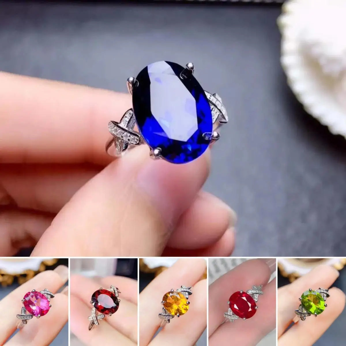 Eleganter feiner Modeschmuckring mit großem Natur-Saphir aus Sri Lanka