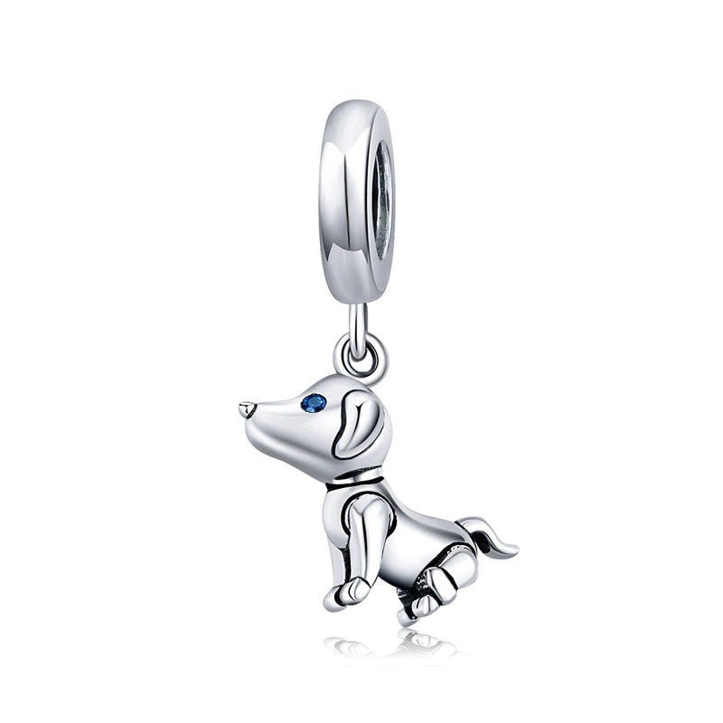 Fabelhafte Sterling Silber Zirkon Geschmiedet Hundezauber Anhänger