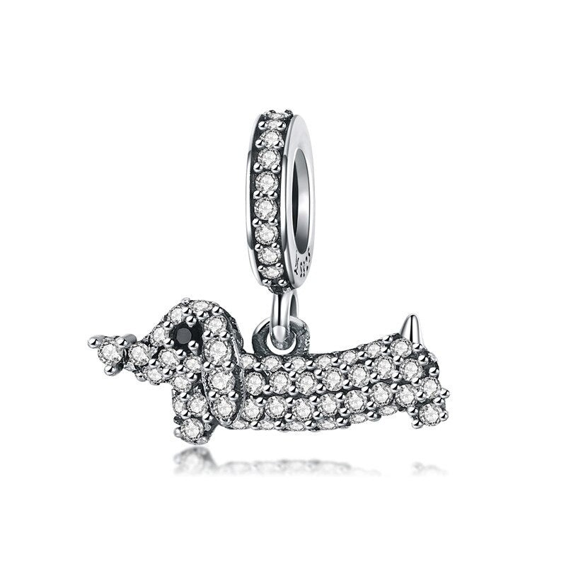 Fabelhafte Sterling Silber Zirkon Geschmiedet Hundezauber Anhänger