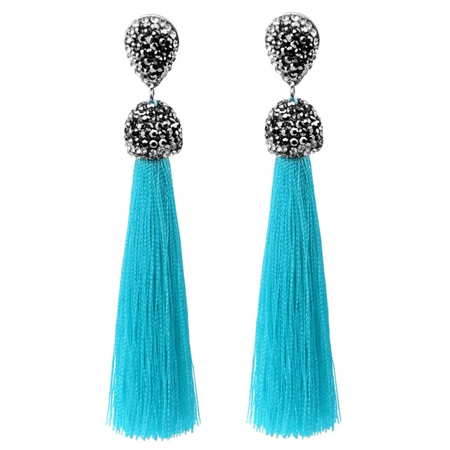 Bohemian Tassel Earrings with Silk Crystal Dangle Drop for Women