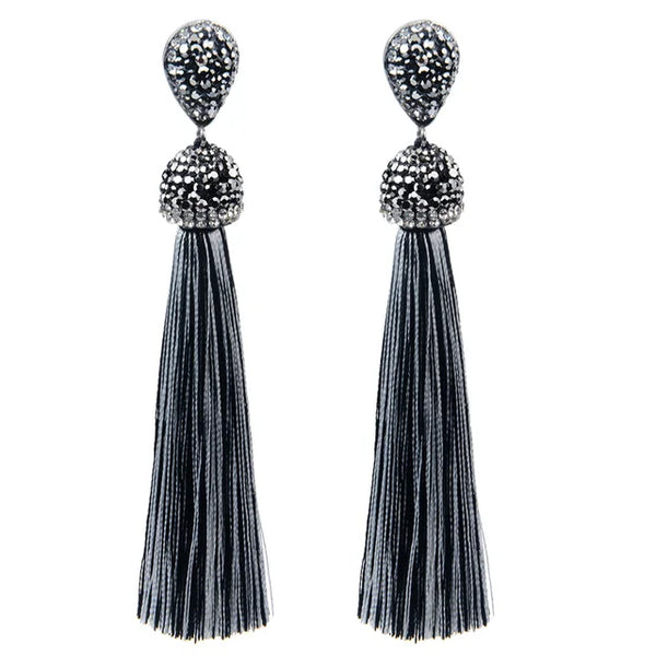 Bohemian Tassel Earrings with Silk Crystal Dangle Drop for Women
