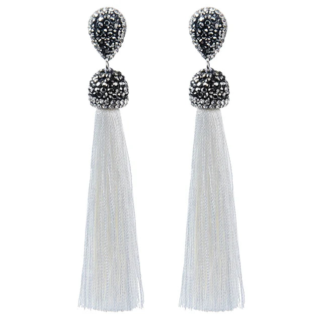 Bohemian Tassel Earrings with Silk Crystal Dangle Drop for Women
