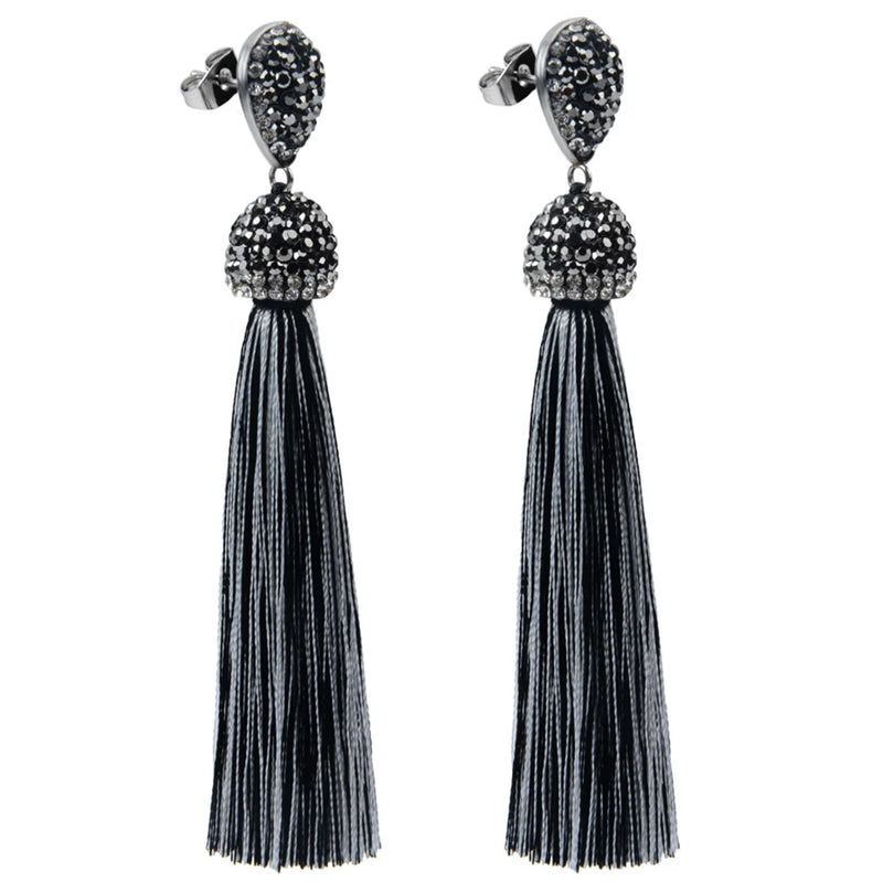 Bohemian Tassel Earrings with Silk Crystal Dangle Drop for Women