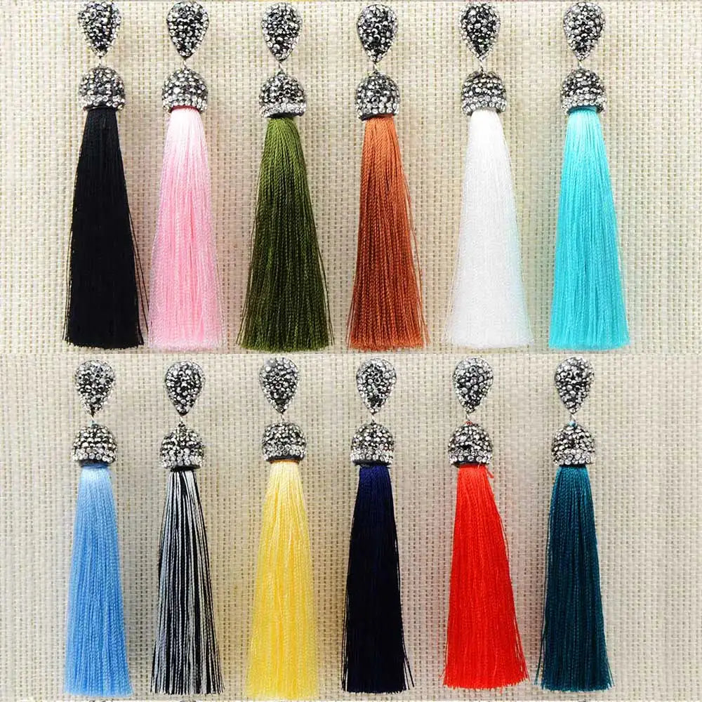 Bohemian Tassel Earrings with Silk Crystal Dangle Drop for Women