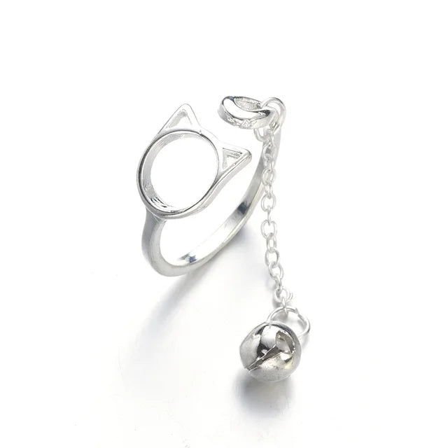 Modische Katzenkopf-Kettenquaste mit Glockenring für Frauen, einzigartiger Kätzchen-Tassel-Ring mit verstellbarer Öffnung, Statement-Schmuck für Mädchen