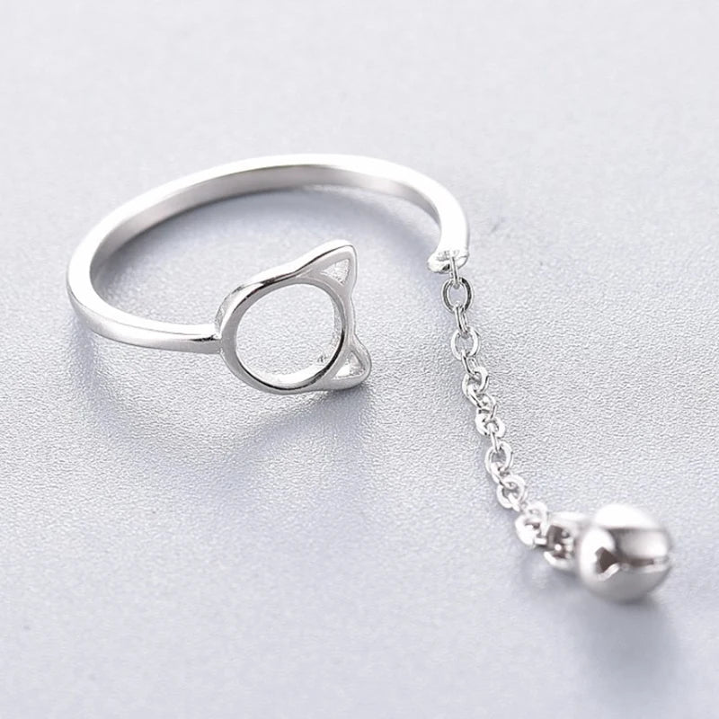 Modische Katzenkopf-Kettenquaste mit Glockenring für Frauen, einzigartiger Kätzchen-Tassel-Ring mit verstellbarer Öffnung, Statement-Schmuck für Mädchen