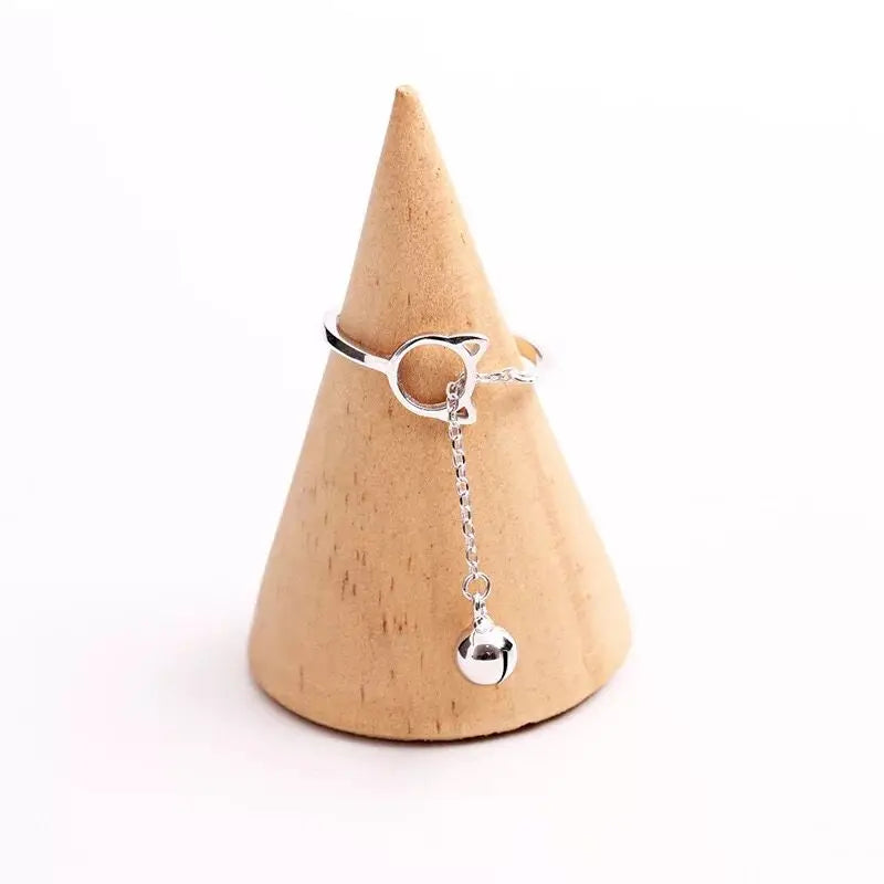 Modische Katzenkopf-Kettenquaste mit Glockenring für Frauen, einzigartiger Kätzchen-Tassel-Ring mit verstellbarer Öffnung, Statement-Schmuck für Mädchen
