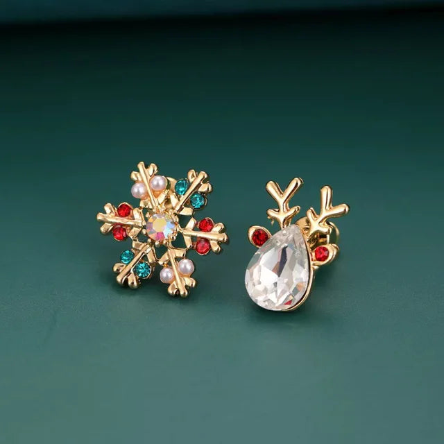Bunte kreative Mode Kristall Schneeflocke Ohrringe mit Rhinestone Hirsch Ohrstecker für Frauen Weihnachtsschmuck Geschenke