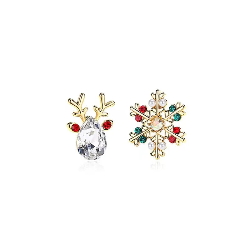 Bunte kreative Mode Kristall Schneeflocke Ohrringe mit Rhinestone Hirsch Ohrstecker für Frauen Weihnachtsschmuck Geschenke