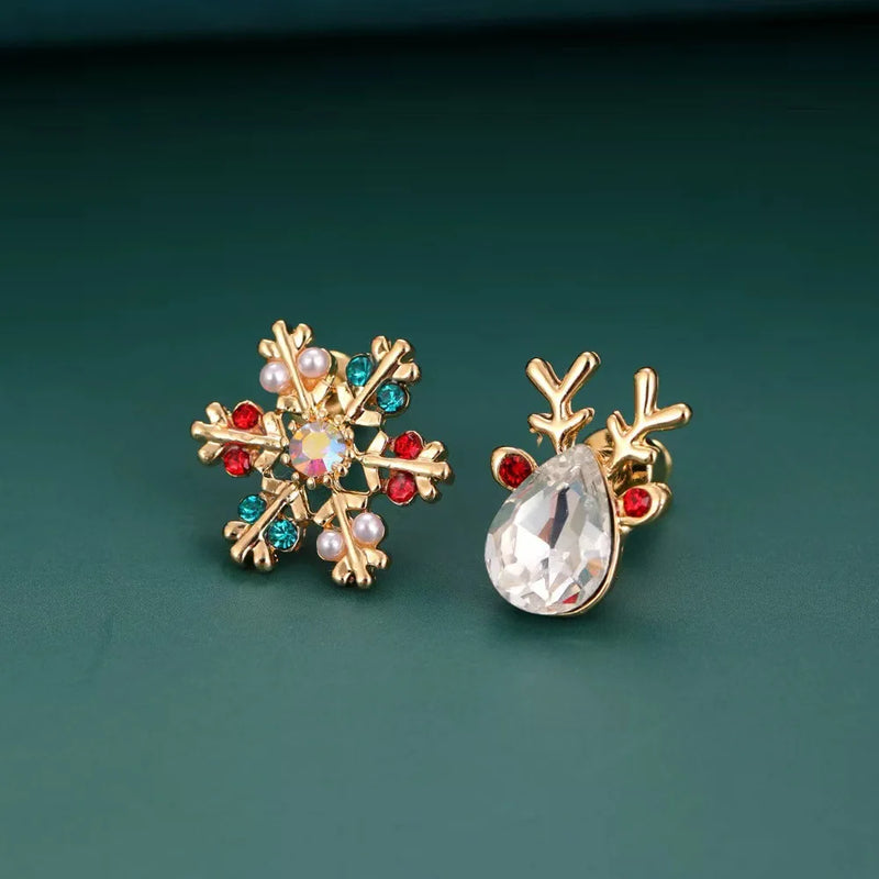 Bunte kreative Mode Kristall Schneeflocke Ohrringe mit Rhinestone Hirsch Ohrstecker für Frauen Weihnachtsschmuck Geschenke