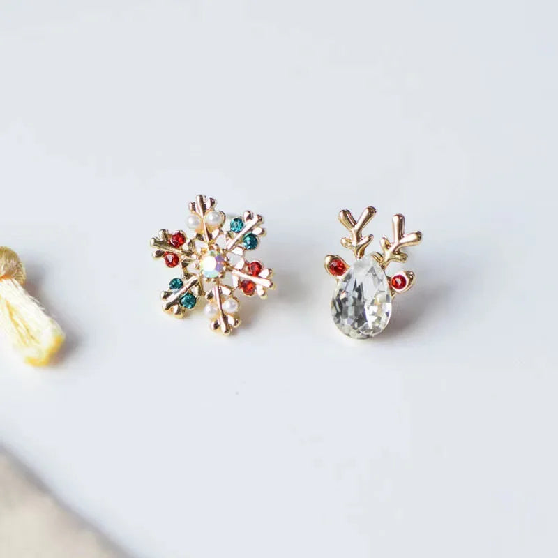 Bunte kreative Mode Kristall Schneeflocke Ohrringe mit Rhinestone Hirsch Ohrstecker für Frauen Weihnachtsschmuck Geschenke