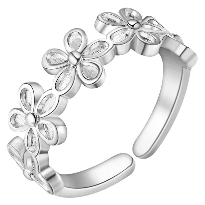 Eleganter Retro-Stil Blumenring für Damen - Hochwertiger Silber-Plattierter Schmuck