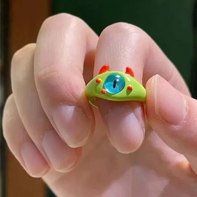 Süße Mode-Monster-Augenringe für Frauen - Lustige Tieraugenöffnung, Y2K-Finger-Ring-Schmuck