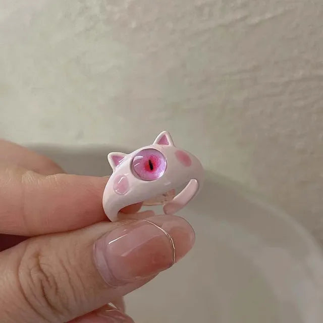 Süße Mode-Monster-Augenringe für Frauen - Lustige Tieraugenöffnung, Y2K-Finger-Ring-Schmuck