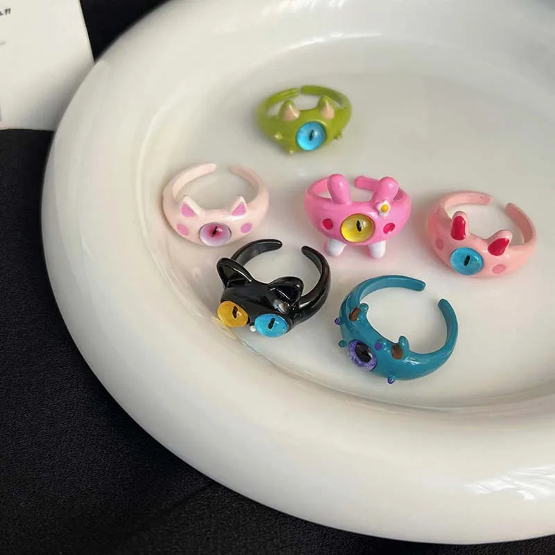 Süße Mode-Monster-Augenringe für Frauen - Lustige Tieraugenöffnung, Y2K-Finger-Ring-Schmuck