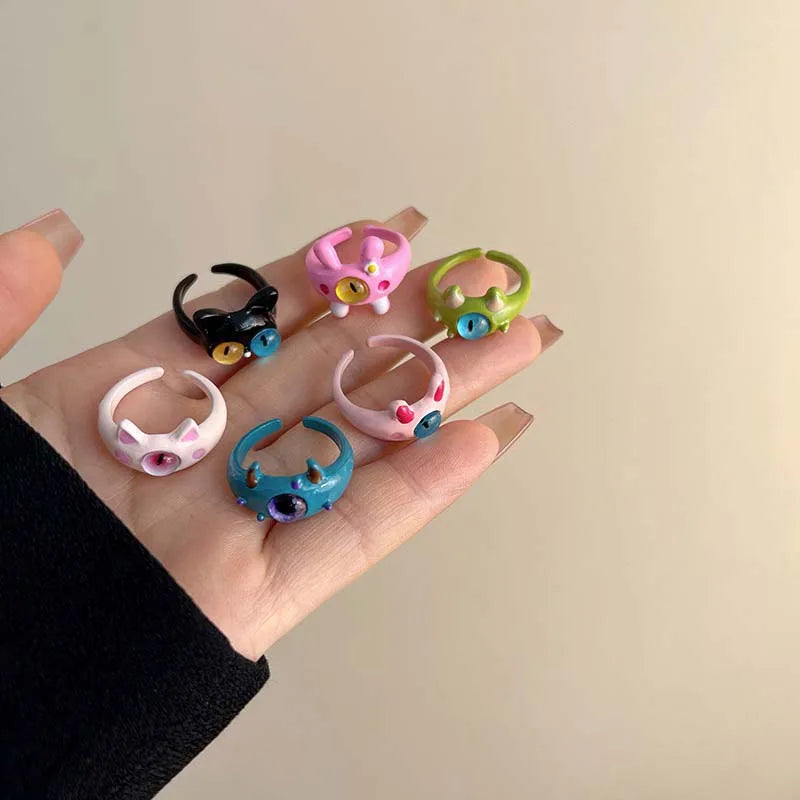 Süße Mode-Monster-Augenringe für Frauen - Lustige Tieraugenöffnung, Y2K-Finger-Ring-Schmuck